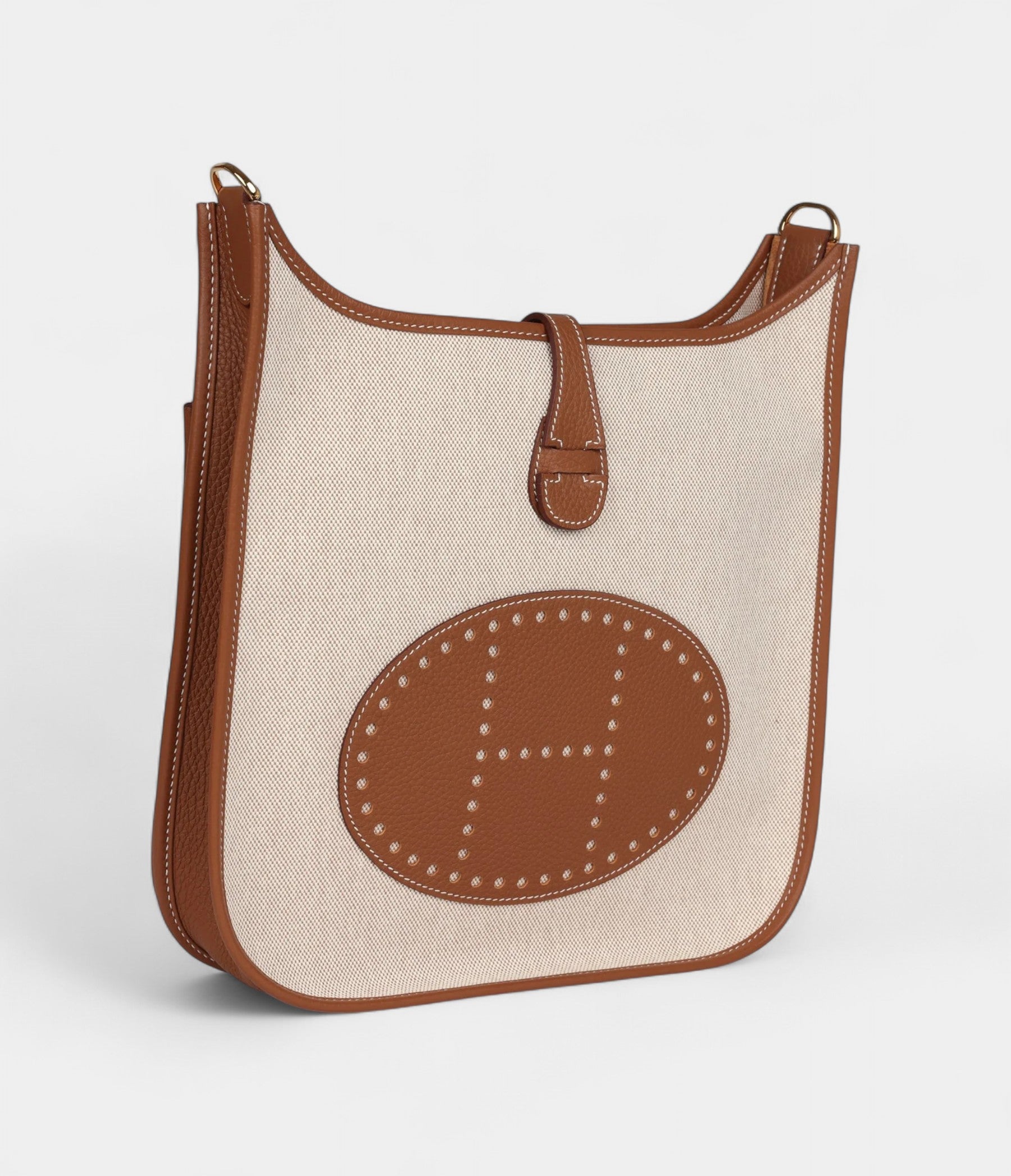 Hermès Evelyne III PM Gold Clemence and Ecru Toile H Canvas Gold Hardware