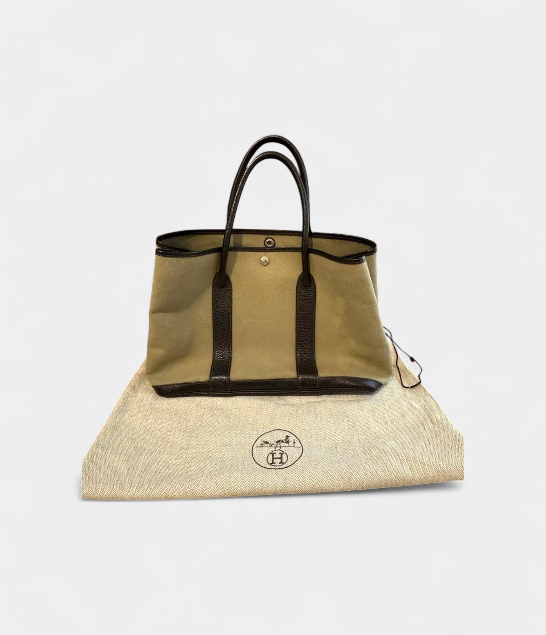 Hermes Garden Party Khaki leather tote Bag