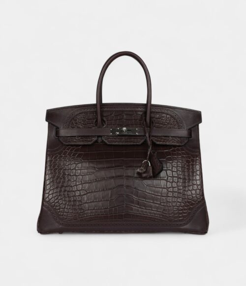 Hermès Ghillies Birkin 35 Ebene Matte Alligator and Swift Palladium Hardware