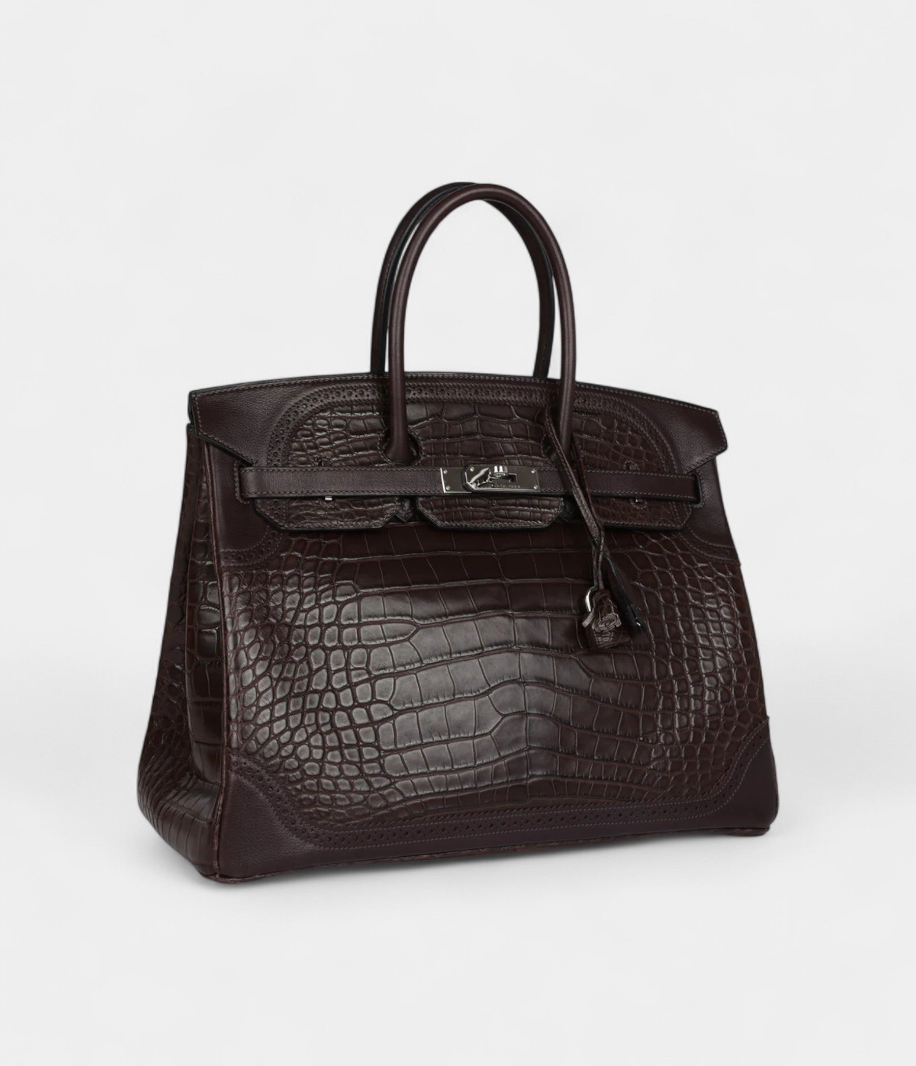 Hermès Ghillies Birkin 35 Ebene Matte Alligator and Swift Palladium Hardware