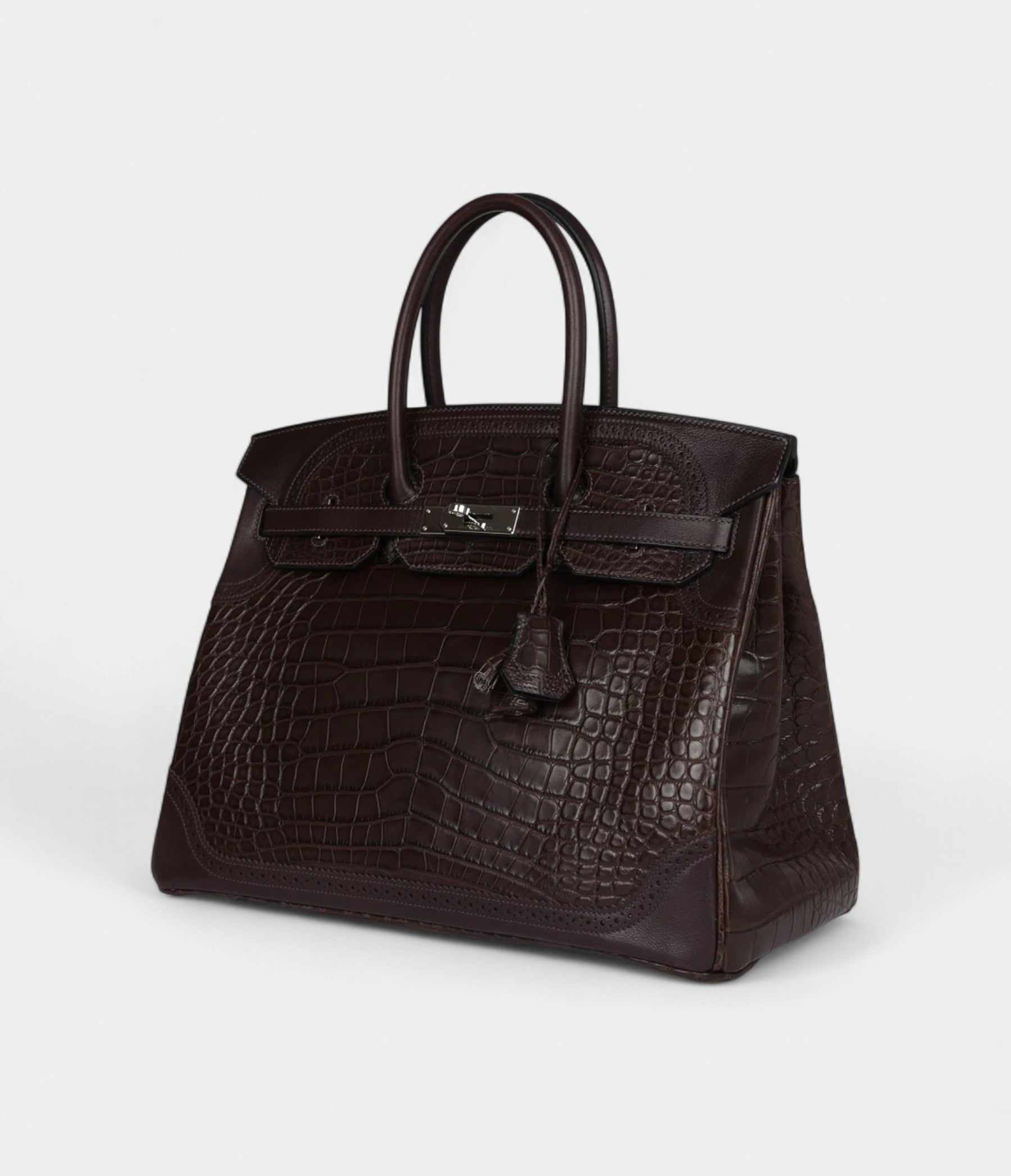 Hermès Ghillies Birkin 35 Ebene Matte Alligator and Swift Palladium Hardware