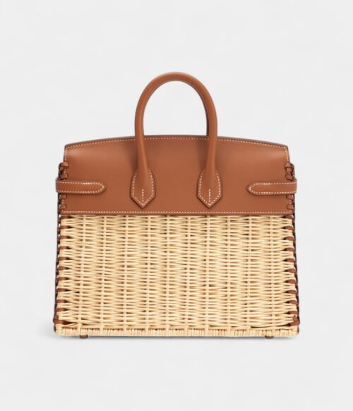 Hermès Gold Swift and Naturel Osier Wicker Picnic Birkin 25 Palladium Hardware