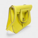 Hermès Halzan Leather Lime Yellow Handbag