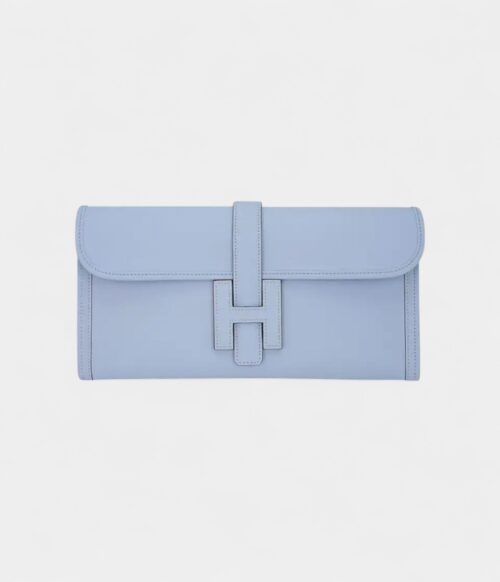 Hermes Jige Elan 29 Blue Brume Clutch Bag Evercolor Leather