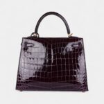 Hermes Kelly 25 Aubergine Shiny Niloticus Crocodile Gold Hardware