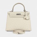 Hermes Kelly 25 Beton Ostrich Palladium Hardware