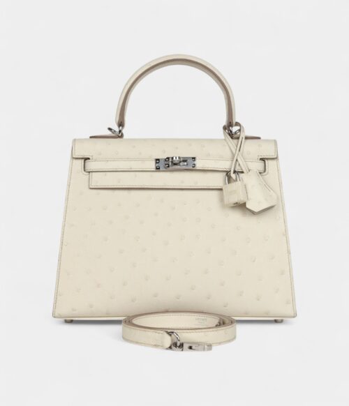 Hermes Kelly 25 Beton Ostrich Palladium Hardware
