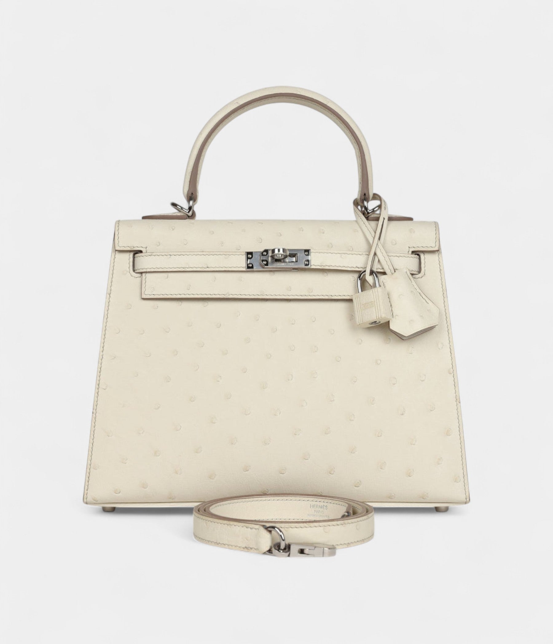 Hermes Kelly 25 Beton Ostrich Palladium Hardware