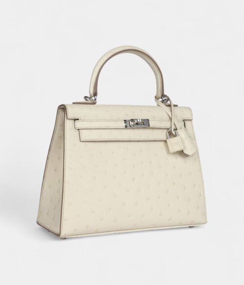 Hermes Kelly 25 Beton Ostrich Palladium Hardware