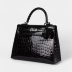 Hermes Kelly 25 Black Shiny Niloticus Crocodile Palladium Hardware