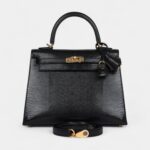 Hermes Kelly 25 Black Varanus Niloticus Lizard Gold Hardware