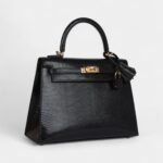 Hermes Kelly 25 Black Varanus Niloticus Lizard Gold Hardware