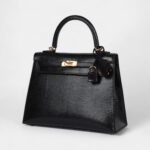 Hermes Kelly 25 Black Varanus Niloticus Lizard Gold Hardware