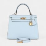 Hermes Kelly 25 Bleu Brume Epsom Gold Hardware