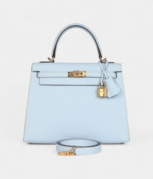 Hermes Kelly 25 Bleu Brume Epsom Gold Hardware