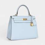 Hermes Kelly 25 Bleu Brume Epsom Gold Hardware