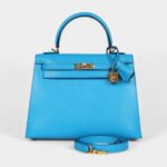 Hermes Kelly 25 Bleu Frida Chevre Gold Hardware