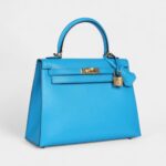 Hermes Kelly 25 Bleu Frida Chevre Gold Hardware