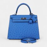 Hermes Kelly 25 Bleu Ostrich Palladium Hardware
