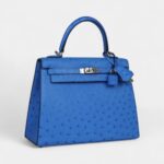 Hermes Kelly 25 Bleu Ostrich Palladium Hardware
