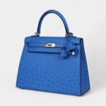 Hermes Kelly 25 Bleu Ostrich Palladium Hardware