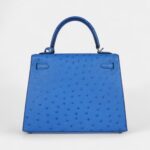 Hermes Kelly 25 Bleu Ostrich Palladium Hardware