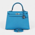 Hermes Kelly 25 Bleu Zanzibar Chevre Palladium Hardware