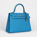 Hermes Kelly 25 Bleu Zanzibar Chevre Palladium Hardware