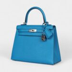 Hermes Kelly 25 Bleu Zanzibar Chevre Palladium Hardware