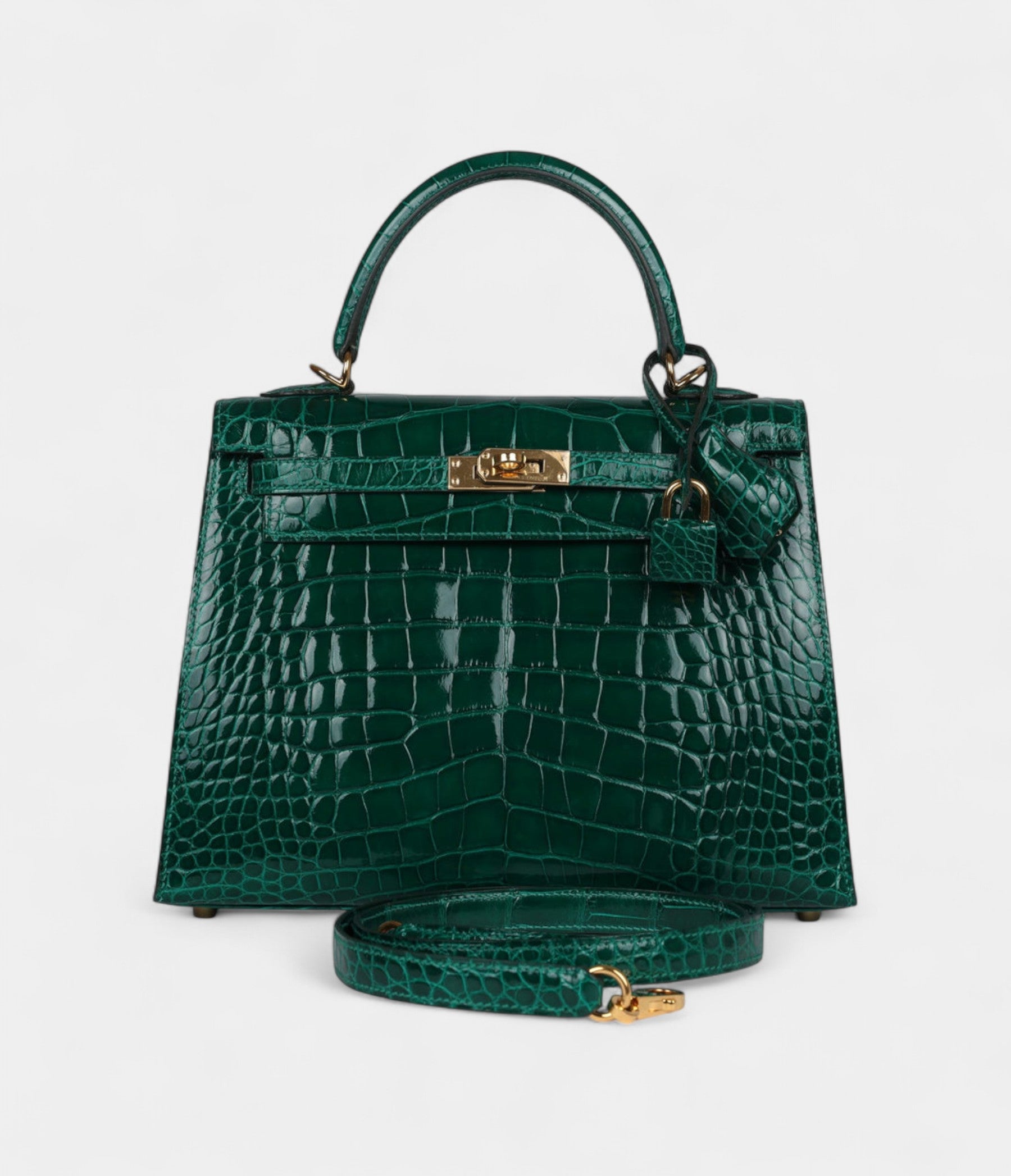 Hermes Kelly 25 Emerald Shiny Alligator Gold Hardware