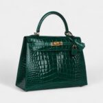 Hermes Kelly 25 Emerald Shiny Alligator Gold Hardware