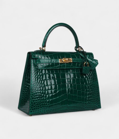 Hermes Kelly 25 Emerald Shiny Alligator Gold Hardware