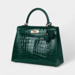 Hermes Kelly 25 Emerald Shiny Alligator Gold Hardware