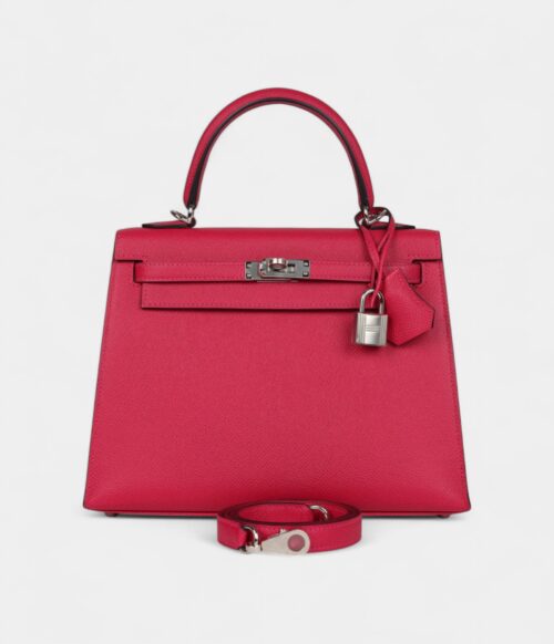Hermes Kelly 25 Framboise Verso Epsom Palladium Hardware