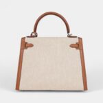 Hermes Kelly 25 Gold Swift and Ecru Toile Palladium Hardware