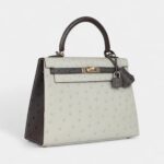 Hermes Kelly 25 Gris Perle and Graphite Ostrich Permabrass Hardware