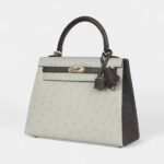 Hermes Kelly 25 Gris Perle and Graphite Ostrich Permabrass Hardware