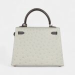 Hermes Kelly 25 Gris Perle and Graphite Ostrich Permabrass Hardware