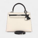 Hermes Kelly 25 Nata and Black Chevre Mysore Brushed Palladium Hardware