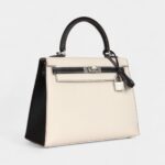 Hermes Kelly 25 Nata and Black Chevre Mysore Brushed Palladium Hardware