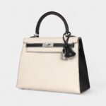 Hermes Kelly 25 Nata and Black Chevre Mysore Brushed Palladium Hardware