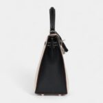 Hermes Kelly 25 Nata and Black Chevre Mysore Brushed Palladium Hardware