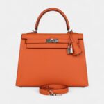 Hermes Kelly 25 Orange Epsom Palladium Hardware