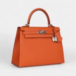 Hermes Kelly 25 Orange Epsom Palladium Hardware