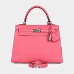Hermes Kelly 25 Rose Azalee Epsom Palladium Hardware