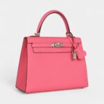 Hermes Kelly 25 Rose Azalee Epsom Palladium Hardware