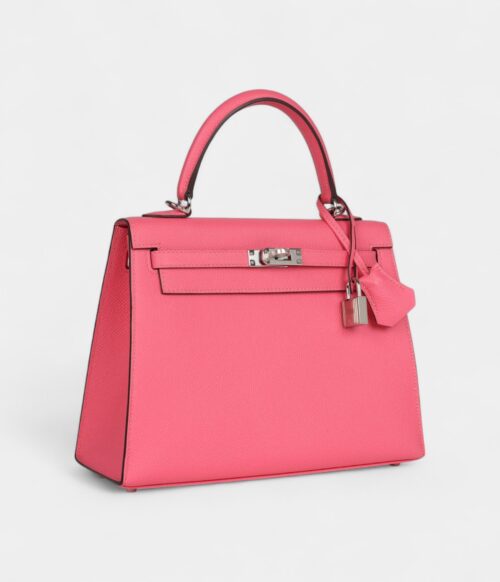 Hermes Kelly 25 Rose Azalee Epsom Palladium Hardware