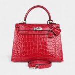Hermes Kelly 25 Rose Extreme Shiny Alligator Palladium Hardware