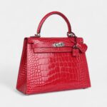 Hermes Kelly 25 Rose Extreme Shiny Alligator Palladium Hardware