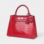 Hermes Kelly 25 Rose Extreme Shiny Alligator Palladium Hardware